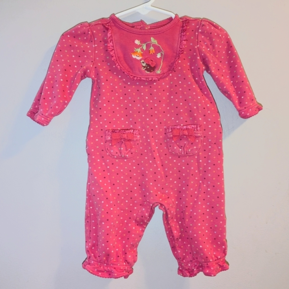 🦔 Gymboree Happy Hedgehog Pink Polkadot Ruffled Romper Outfit Baby Girls 3-6